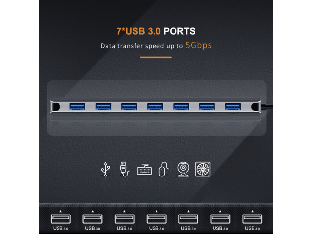 CABLETIME CT-HUB7 USB hub 7x θυρών, 5Gbps, USB-C σύνδεση, γκρι
