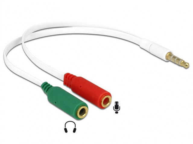 DELOCK 65447 Αντάπτορας από 2x 3.5mm 3-pin (F) σε 3.5mm 4-pin (M), λευκός