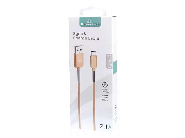 POWERTECH PTR-0022 Καλώδιο USB σε Type-C flex alu , copper, 1m, χρυσό