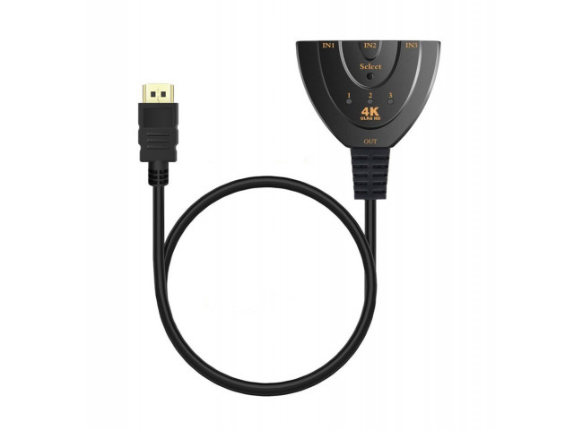 POWERTECH CAB-H077 HDMI Switch 3x1 pigtail, 4K x 2K & 3D, 0.50m