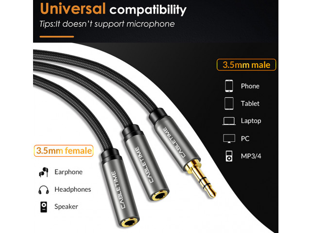 CABLETIME καλώδιο Stereo 3.5mm M σε 2x 3.5mm F AV309, 3pole, 0.2m, μαύ...