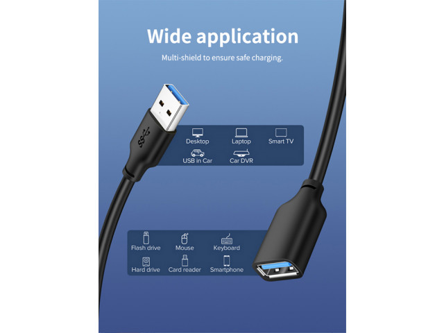 CABLETIME καλώδιο USB 3.0 αρσενικό σε θηλυκό C160, 5Gbps, 1m, μαύρο