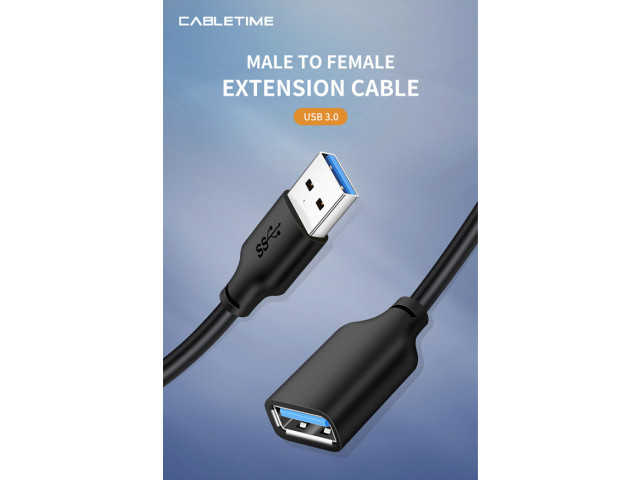 CABLETIME καλώδιο USB 3.0 αρσενικό σε θηλυκό C160, 5Gbps, 1m, μαύρο
