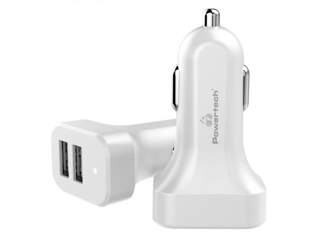 POWERTECH φορτιστής αυτοκινήτου PT-799, 2x USB, 2.1A, λευκός